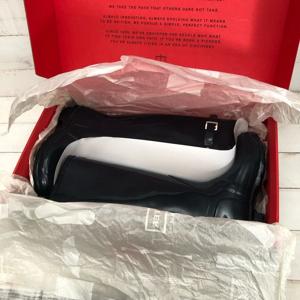 Hunter Navy Gloss Original Tall Rain Boots • Women's Sz 9 • NIB